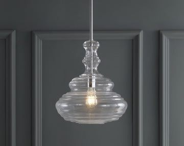 Bettina 13.37" Glass/Metal LED Pendant - JONATHAN Y